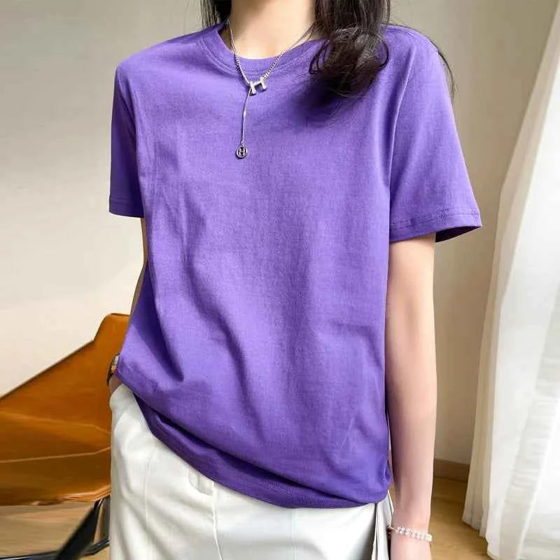 Women's Loose Cotton O-Neck T-Shirt – Casual Summer Short Sleeve Tee