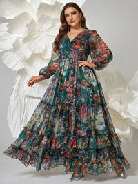 Women's Plus Size Floral Maxi Dress – Elegant V-Neck Party Dress 2024