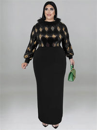 Women's Plus Size Vintage Maxi Dress – Elegant Long Sleeve Streetwear Dress