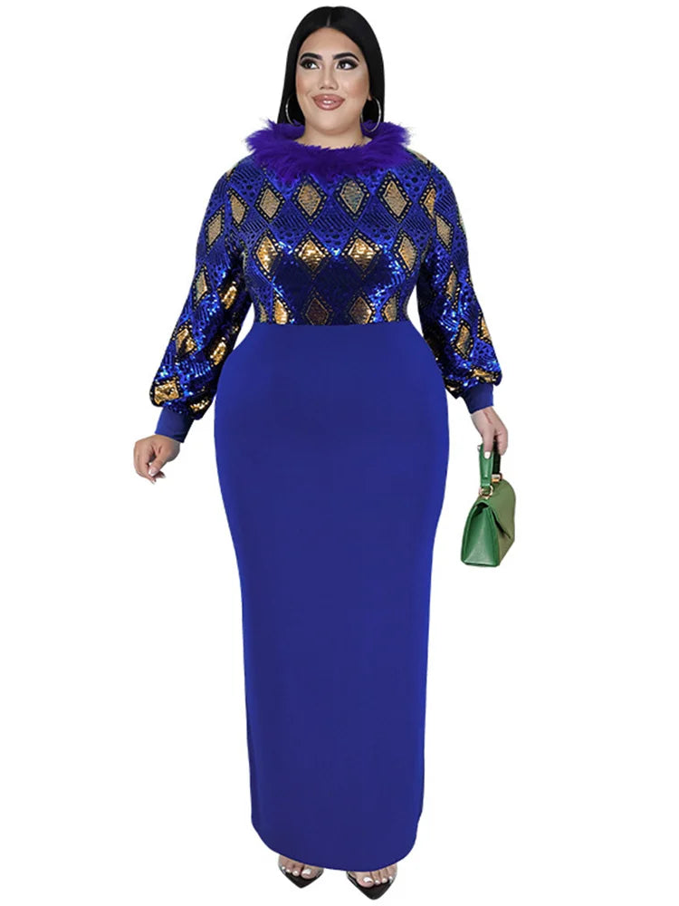 Women's Plus Size Vintage Maxi Dress – Elegant Long Sleeve Streetwear Dress