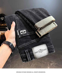 Men's Belted Straight Stretch Jeans – Korean Fashion Casual Denim Pants