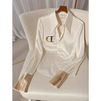 Women's Acetate Satin White Shirt – High-End Western Style Elegant Blouse