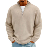 Men's Waffle Long Sleeve Polo T-Shirt – Casual Loose Fit Zipper Collar Sweatshirt