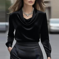 Women's Satin Long Sleeve Office Blouse – Elegant Solid Color Office Pullover