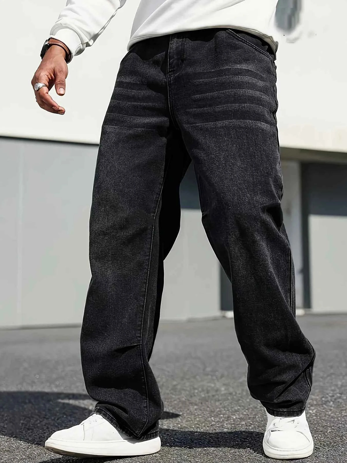 Men's Classic Straight Leg Jeans – Dark Blue Cotton Blend Comfort Fit Denim