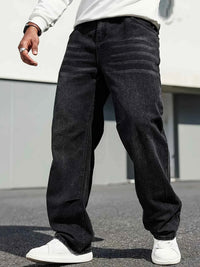 Men's Classic Straight Leg Jeans – Dark Blue Cotton Blend Comfort Fit Denim