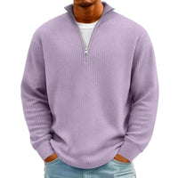 Men's Waffle Long Sleeve Polo T-Shirt – Casual Loose Fit Zipper Collar Sweatshirt