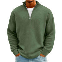 Men's Waffle Long Sleeve Polo T-Shirt – Casual Loose Fit Zipper Collar Sweatshirt
