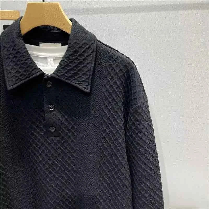 Men's Loose Knitted Polo Sweatshirt – Long Sleeve Early Autumn Casual Pullover