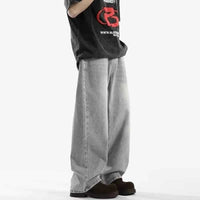 Men's Black Wide Leg Retro Jeans – Washed Loose Straight Cleanfit Denim Pants