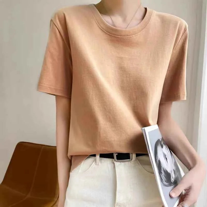 Women's Loose Cotton O-Neck T-Shirt – Casual Summer Short Sleeve Tee