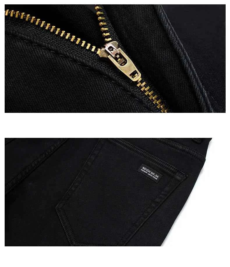 Men's Black Stretch Biker Jeans – Classic Fashion Denim Trousers