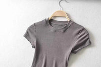 Summer Sexy Women O-neck Short-sleeve T-shirt Solid Color Basic Slim Elastic Skinny Crop Tops