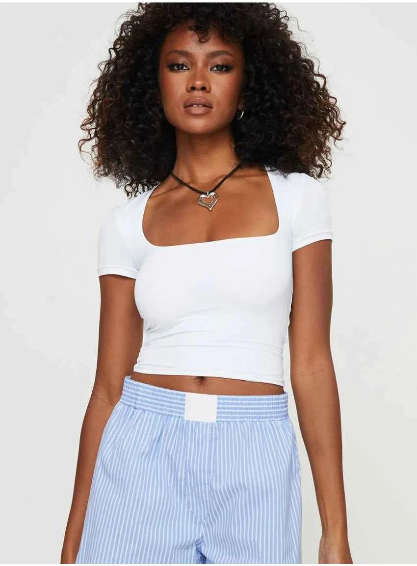 Women's Y2K U-Neck Crop Top – Slim Short Sleeve Casual Tee