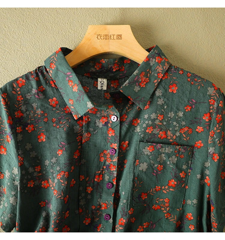 Women's Vintage Floral Print Blouse – Loose Short Sleeve Casual Summer Top