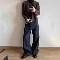 Men's Black Red Selvedge Jeans – Raw Denim Wide Leg Micro Flare Pants