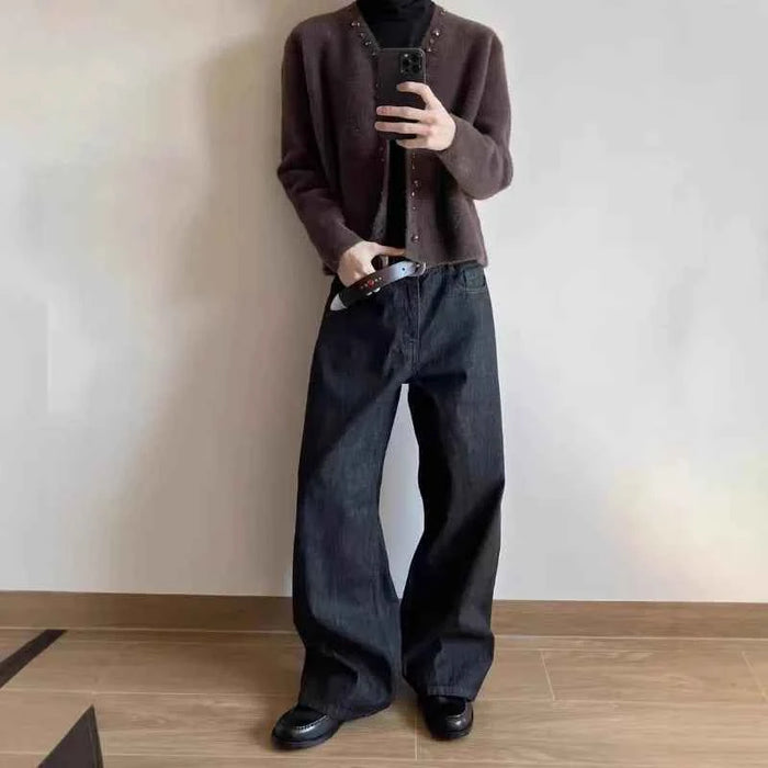Men's Black Red Selvedge Jeans – Raw Denim Wide Leg Micro Flare Pants