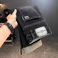Men's Belted Straight Stretch Jeans – Korean Fashion Casual Denim Pants