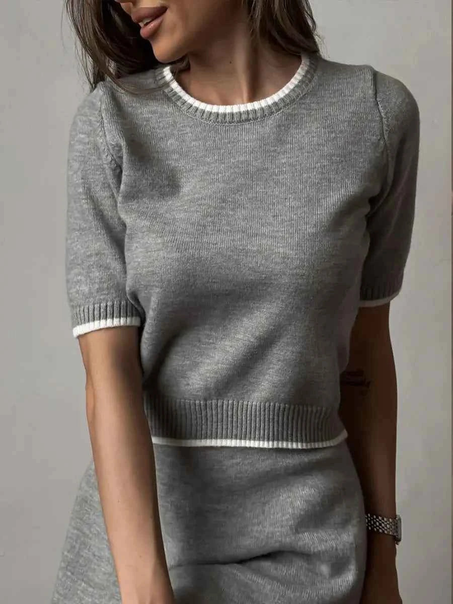 Women's Elegant Clothing Set 2025 – Blouse & Short Skirt Knitted Outfit