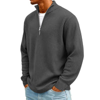 Men's Waffle Long Sleeve Polo T-Shirt – Casual Loose Fit Zipper Collar Sweatshirt