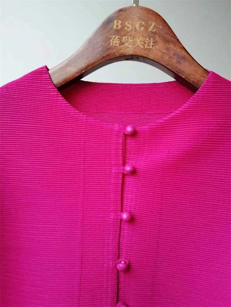 Women's Bat Sleeve Pleated T-Shirt Jacket – Loose Fit Single Breasted Top