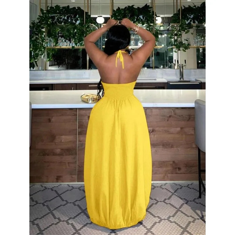 Women's Plus Size Halter Maxi Dress – Summer Beach Party Dress