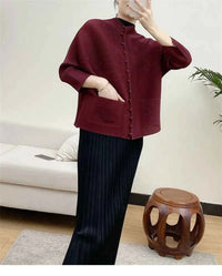 Women's Bat Sleeve Pleated T-Shirt Jacket – Loose Fit Single Breasted Top