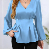 Women's Pleated Cinched Waist Shirt – Elegant Long Sleeve Slimming Top