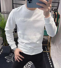 Men's 100% Cotton Long Sleeve Sweatshirt – Round Neck Aesthetic Pullover Tee