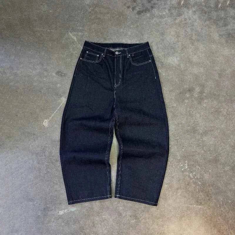 Vintage Black Wide Leg Embroidered Jeans – Hip Hop Harajuku Baggy Streetwear Pants
