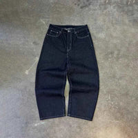 Vintage Black Wide Leg Embroidered Jeans – Hip Hop Harajuku Baggy Streetwear Pants