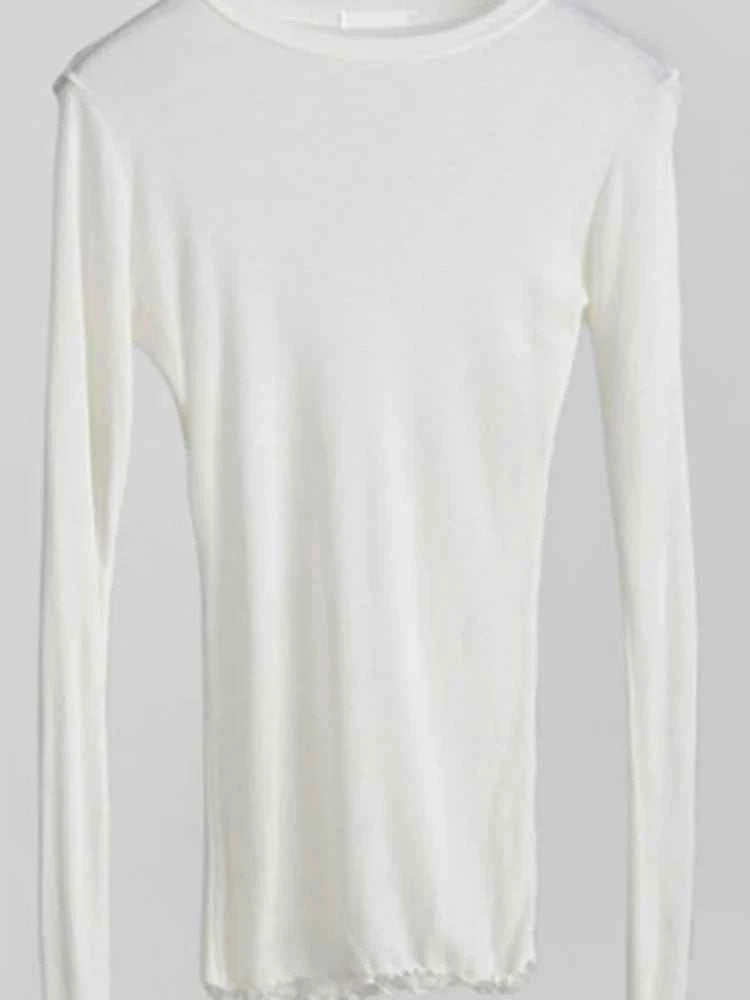 High Quality Plain T Shirt Women  Elastic Basic T-shirts Female Casual Tops Long Sleeve Sexy Thin T-shirt see through