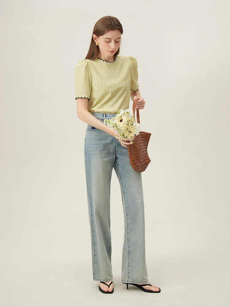 Women's French Lace Knitted Top – Chic Short Sleeve Summer Shirt 2024