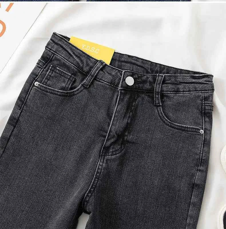 Women's Black Grey Slim Fit Jeans – Chic Cropped Smoothing Denim Pants