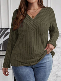 Women's Plus Size V-Neck Sweater – Solid Color Long Sleeve Pullover Top
