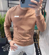 Men's 100% Cotton Long Sleeve Sweatshirt – Round Neck Aesthetic Pullover Tee