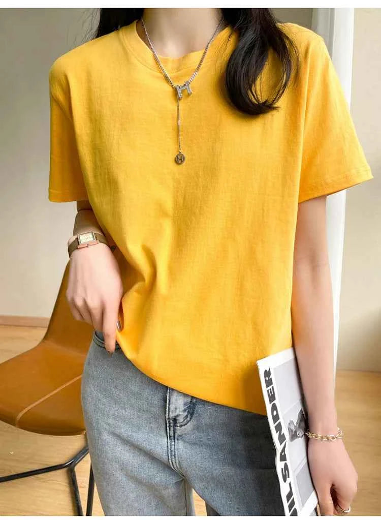 Women's Loose Cotton O-Neck T-Shirt – Casual Summer Short Sleeve Tee
