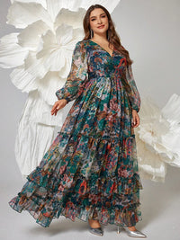 Women's Plus Size Floral Maxi Dress – Elegant V-Neck Party Dress 2024