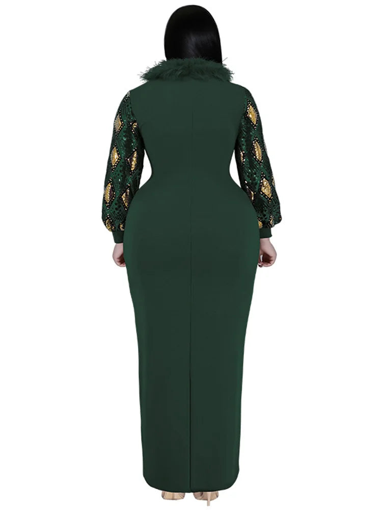 Women's Plus Size Vintage Maxi Dress – Elegant Long Sleeve Streetwear Dress