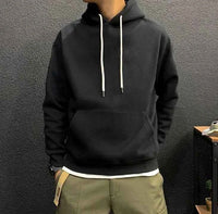 Men's Green Fleece Hooded Sweatshirt – Solid Color Casual Pullover Hoodie