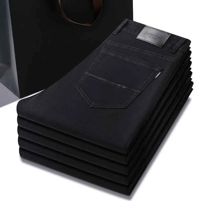 Men's Black Stretch Straight Jeans – Thin Breathable Business Casual Pants