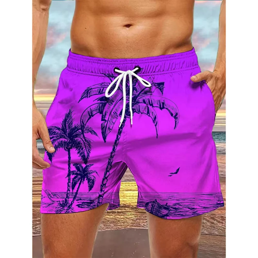 Men's Tropical Palm Tree Board Shorts– 3D Print Summer Beach Shorts 2025