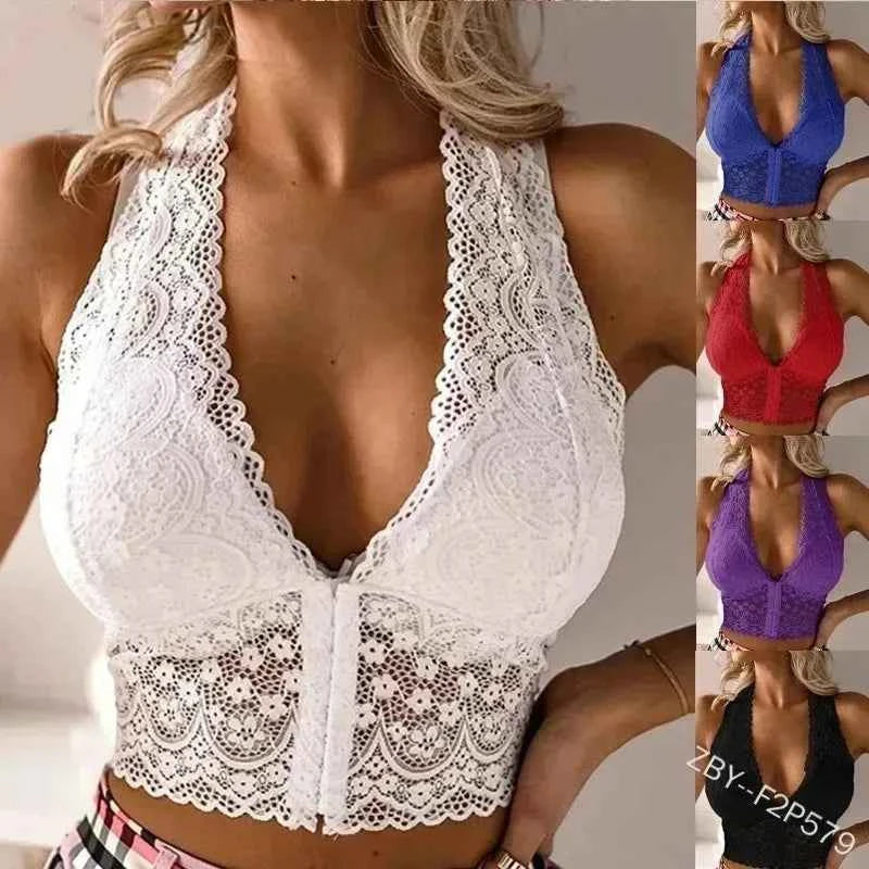 Women's Plus Size Lace Crop Top – Deep V-Neck Embroidery Y2K Summer Top