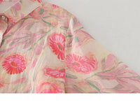 Women's Floral Cotton Linen Shirt – French Artistic Print Long Sleeve Blouse