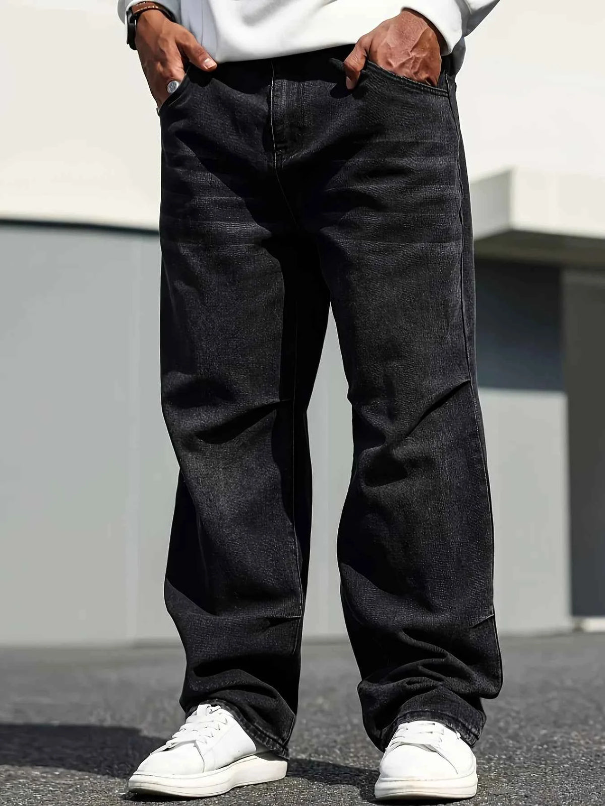 Men's Classic Straight Leg Jeans – Dark Blue Cotton Blend Comfort Fit Denim