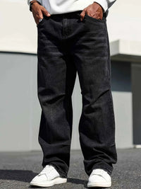 Men's Classic Straight Leg Jeans – Dark Blue Cotton Blend Comfort Fit Denim