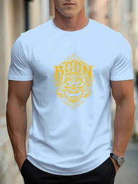 Men's Cotton Graphic Mask T-Shirt – Summer Round Neck Streetwear Tee