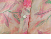 Women's Floral Cotton Linen Shirt – French Artistic Print Long Sleeve Blouse