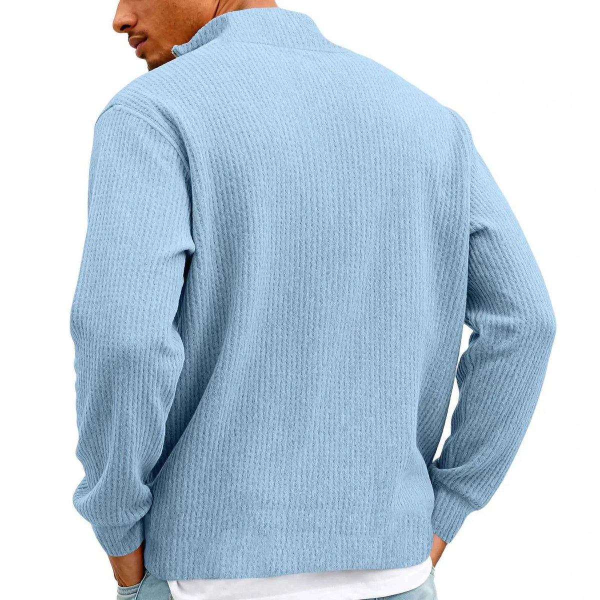 Men's Waffle Long Sleeve Polo T-Shirt – Casual Loose Fit Zipper Collar Sweatshirt