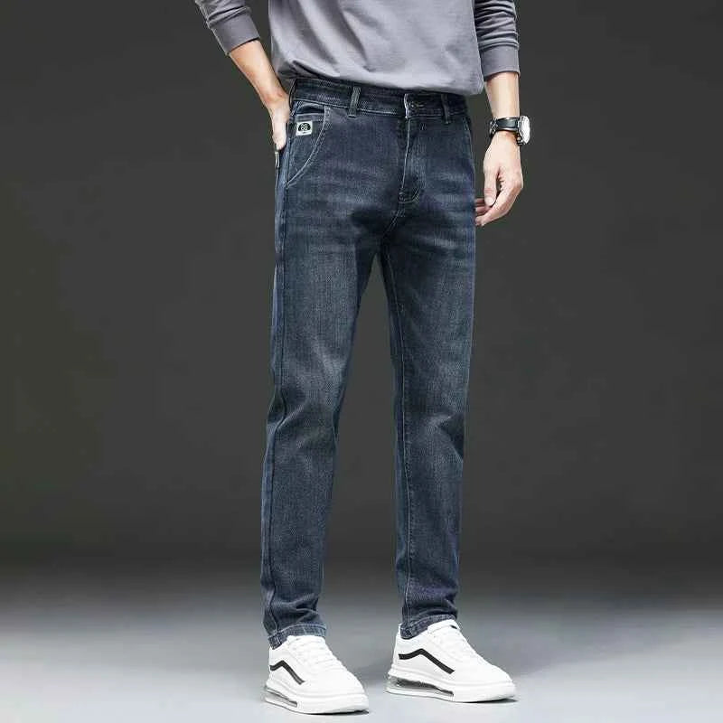 Men's Belted Straight Stretch Jeans – Korean Fashion Casual Denim Pants